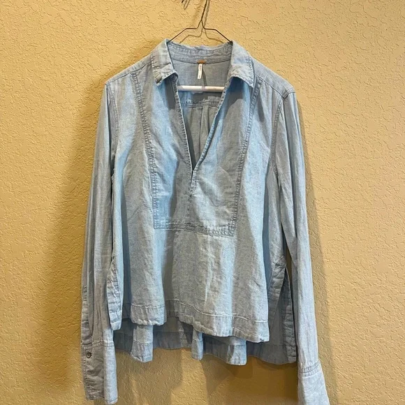 Free People ready or not Chambray Rumi Pullover - Picture 3 of 6